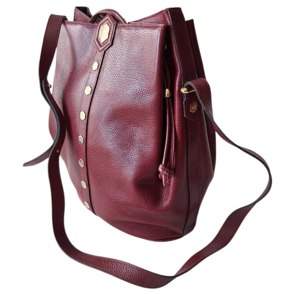 RARE Vintage Revillon French Bucket/Hobo Bordeaux Leather Antique Handbag